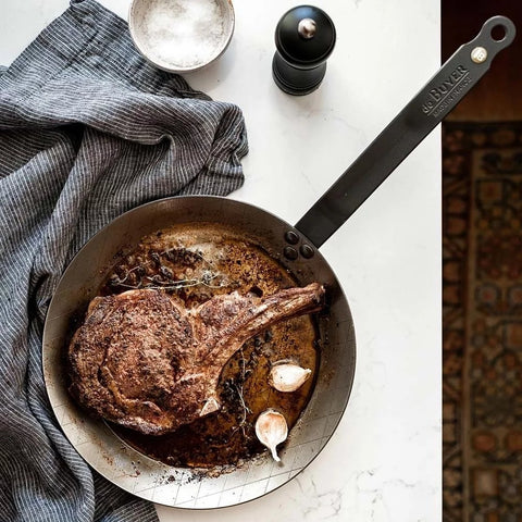 Image of de Buyer Beeswax-Coated Iron Checkered Steak Pan, 28 cm
